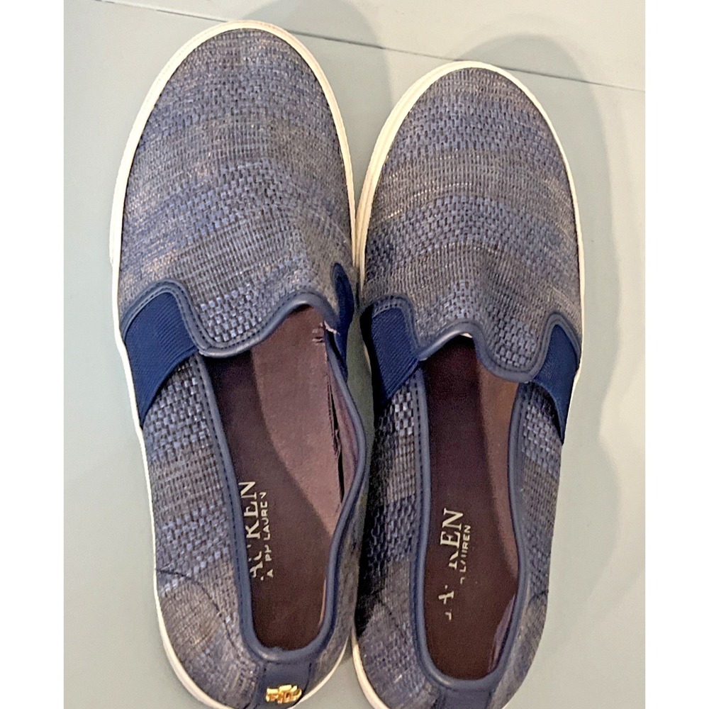 Ralph Lauren Jinny Slip-On Sneakers Womens 7.5B Blue Canvas RL Logo Casual Shoe - Picture 10 of 12